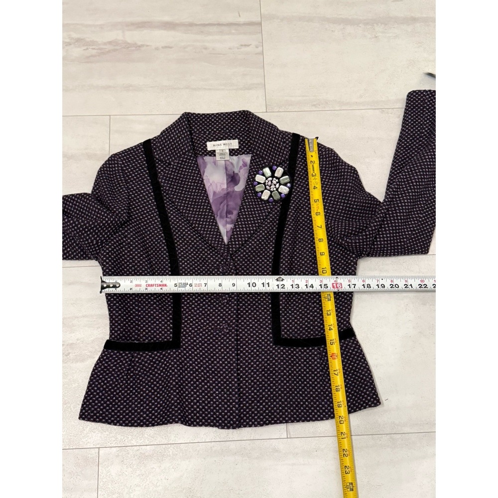 Vintage Nine West Purple Tweed Wool Blend Removable Broach Blazer Jacket Sz 8 - Picture 7 of 8
